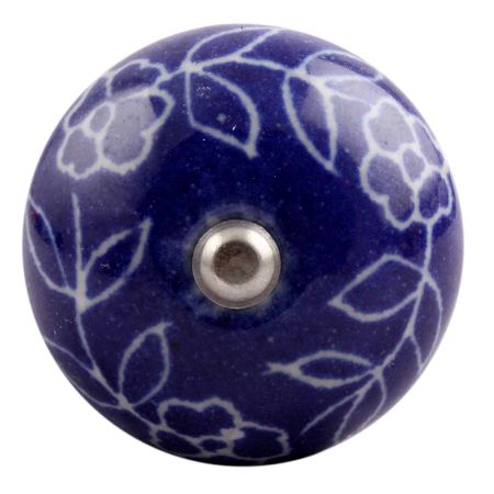 Navy Blue Leaf Floral Ceramic Wine Stopper